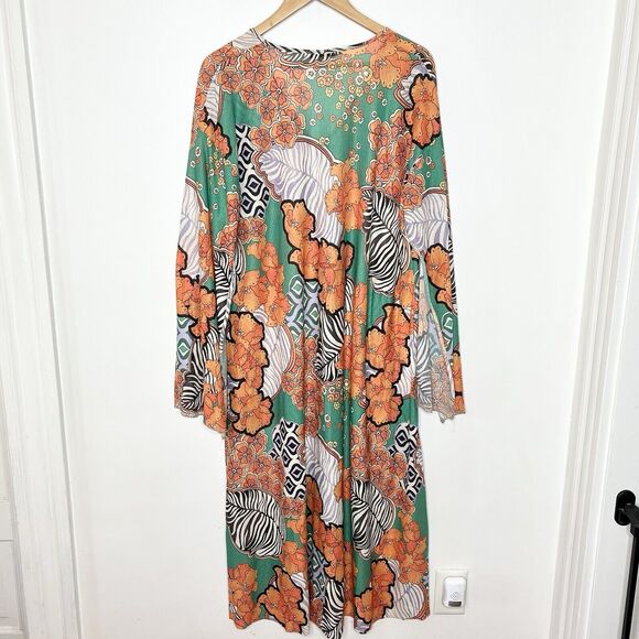 Zara Long Sleeve Maxi Coverup Womens L Tropical Sheer Pool Beach Resort - Picture 7 of 7